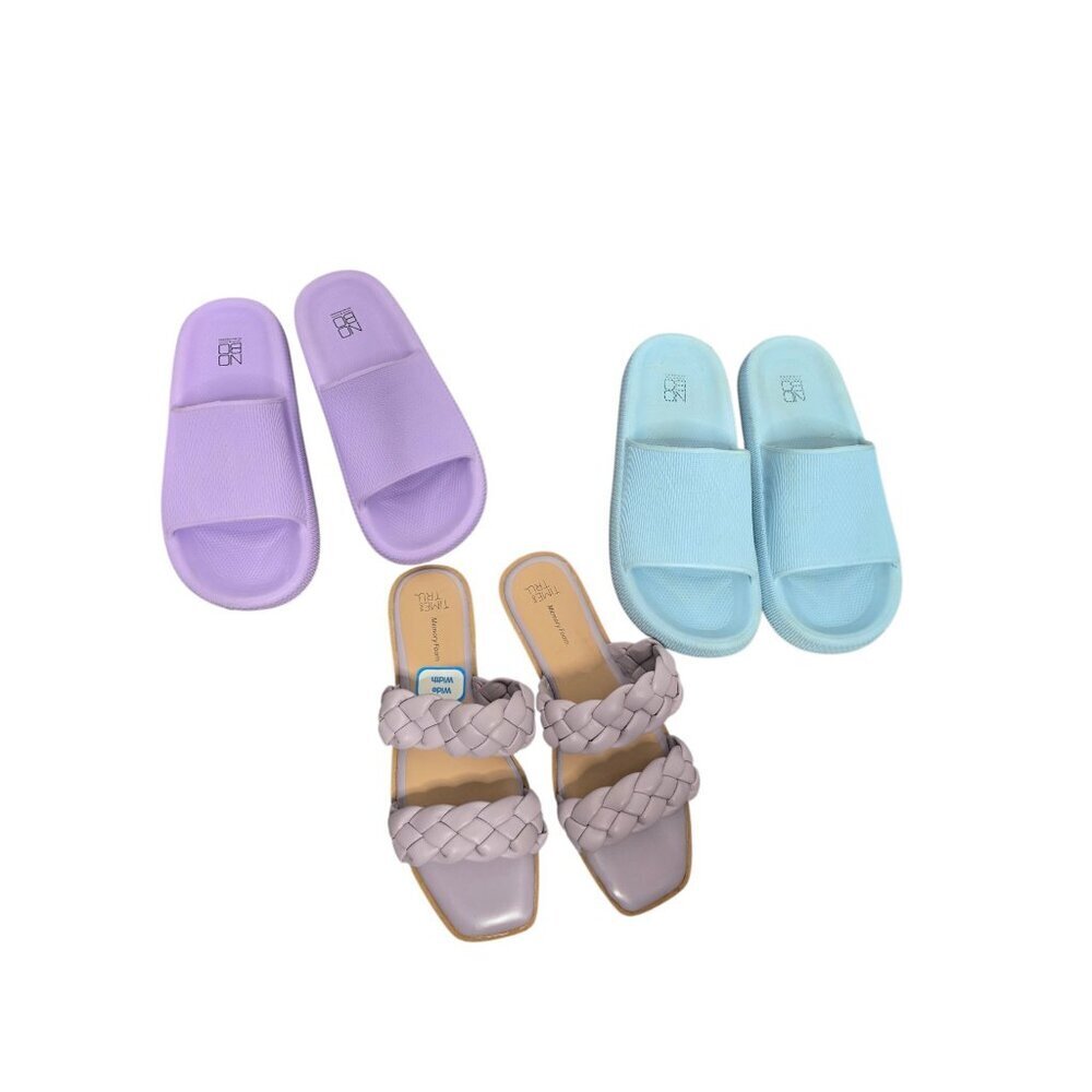 Sandal Bundle Purple Slides Blue Slides Purple Braided size 7